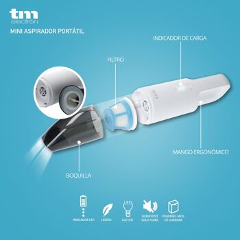 Mini Aspirateur Portable Sans Fil (Blanc) - TM Electron 4