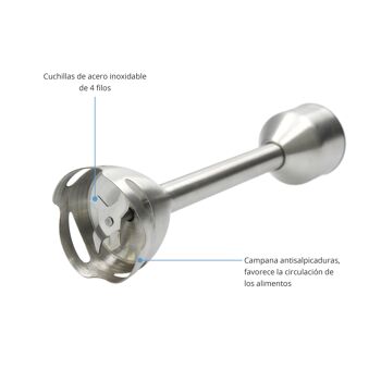 Mixeur plongeant TM Electron TMPBA016 d'une puissance de 1200W, cloche et tige en acier inoxydable, verre gradué de 600ml, poignée ergonomique et antidérapante 4