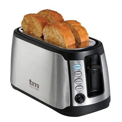 TM Electron TMPTS005 Tostador de acero inoxidable con ranuras XXL extra anchas de 38mm para 4 rebanadas, 7 niveles de tostado, 4 modos de funcionamiento, bandeja recoge migas, 1400W