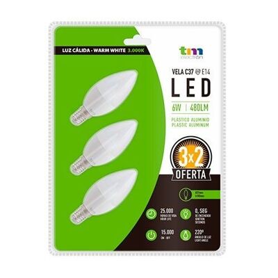 LAM. LED 3x PA ALUM. C37 E14 6W 3.000K