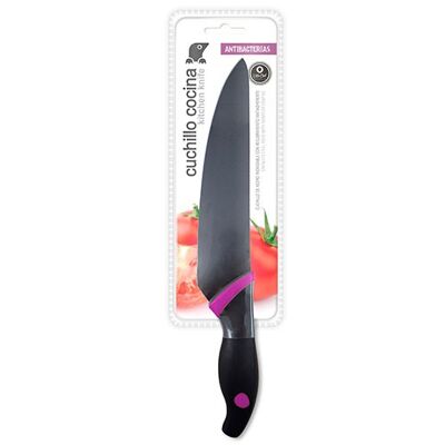 TM Electron HOKN014M Cuchillo de cocina de 20cm de hoja fabricado en acero inoxidable con filo de larga duración y mango ergonómico en goma antideslizante para todo tipo de corte