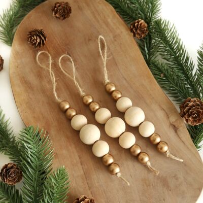 Ornamento di Natale in legno e perla dorata