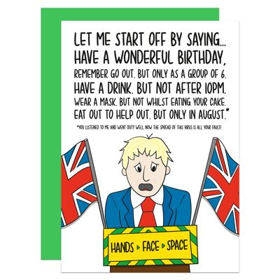 Boris Johnson Speech Lockdown Birthday A6 Card