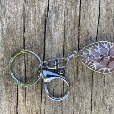 Schlüsselanhänger oder Taschenanhänger Lebensbaum in Rosenquarz