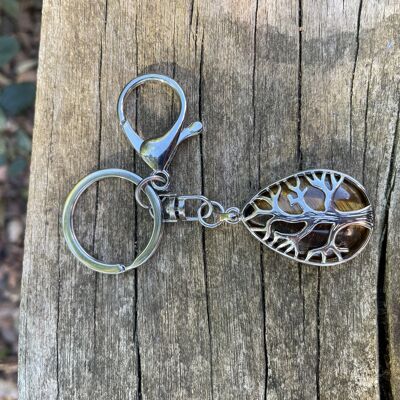Key ring or bag charm Tree of life in Tiger Eye