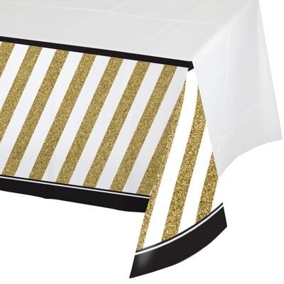 Tischdecke aus schwarzem und goldenem Kunststoff mit Bordürendruck