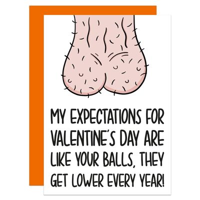 Low Expectations Balls Rude Valentines Day A6 Card