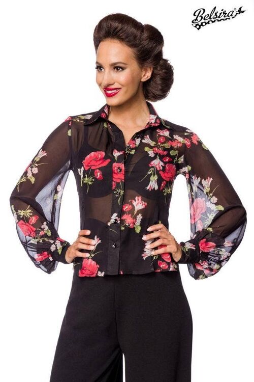 Vintage-Bluse - schwarz/rot (SKU: 50207-021)