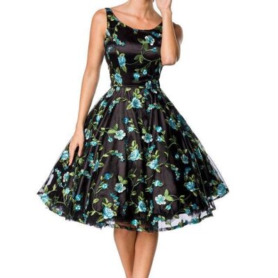 Belsira Premium Vintage Floral Dress - Noir/Bleu (SKU: 50176-022)