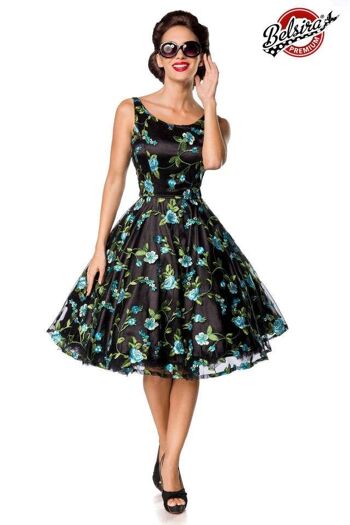 Belsira Premium Vintage Floral Dress - Noir/Bleu (SKU: 50176-022) 1
