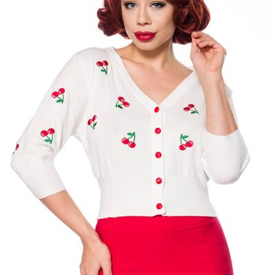 Vintage Cherry Embroidered Cardigan - White (SKU: 50143-014)