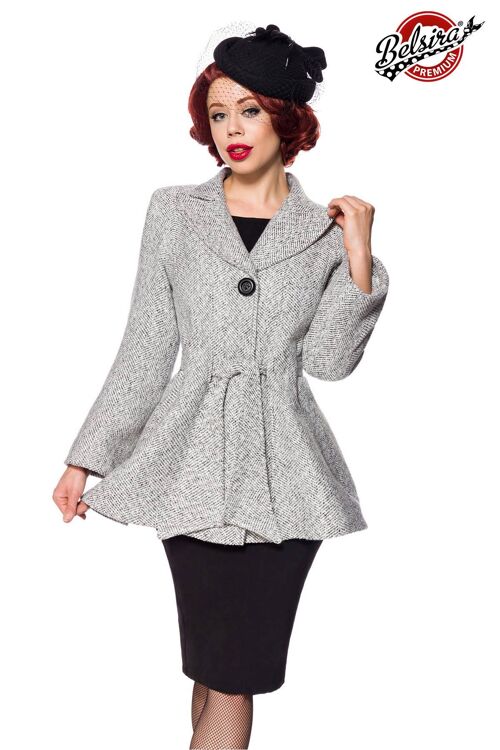 Belsira Premium Blazer-Jacke mit Gürtel - schwarz/weiß (SKU: 50141-010)