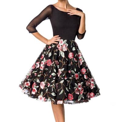 Premium Embroidered Vintage Swing Dress - Black/Pink (SKU: 50127-060)