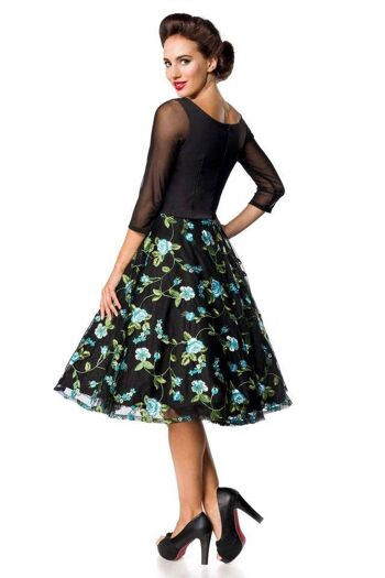 Robe Trapèze Vintage Brodée Premium - Noir/Bleu (SKU: 50127-022) 2