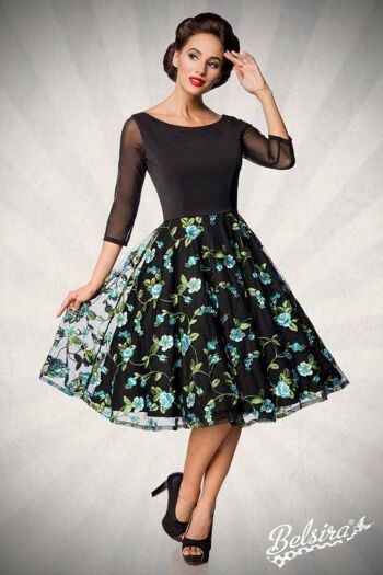 Robe Trapèze Vintage Brodée Premium - Noir/Bleu (SKU: 50127-022) 4