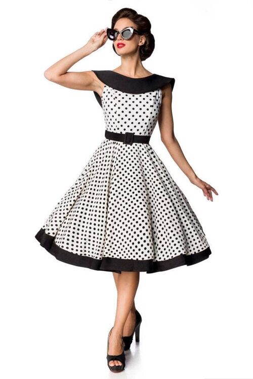 Belsira Premium Vintage Swing-Kleid - weiß/schwarz (SKU: 50124-005)