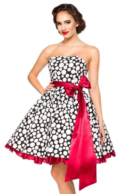 SONDERPOSTEN Vintage-Bandeau-Kleid - schwarz/weiß/rot (SKU: 50090-119)