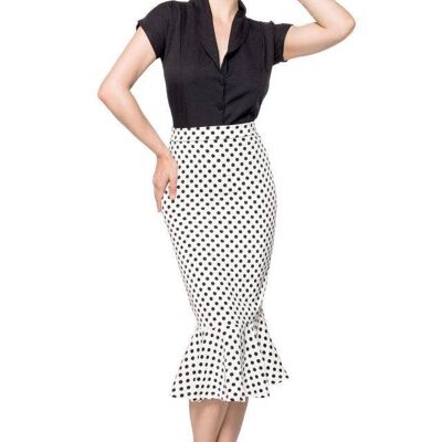 Pencil Skirt with Ruffles - White/Black (SKU: 50081-005)