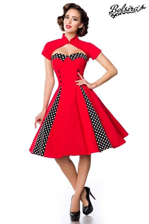Vintage-Kleid mit Bolero - rot/schwarz/weiß (SKU: 50062-041)