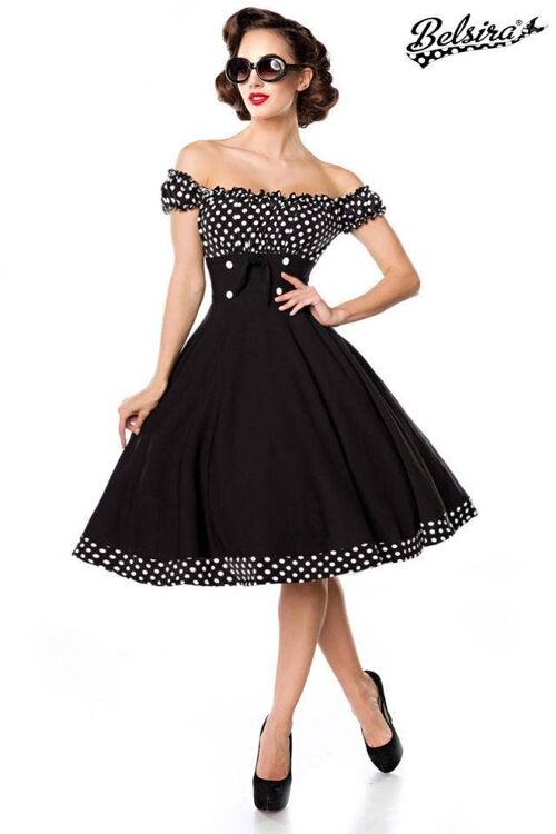 schulterfreies Swing-Kleid - schwarz/weiß (SKU: 50058-010)