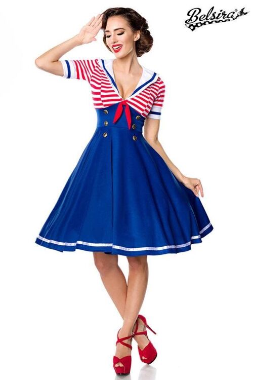 Swing-Kleid im Marinelook - blau/rot/weiß (SKU: 50057-163)