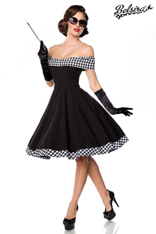 schulterfreies Swing-Kleid - schwarz/weiß (SKU: 50053-010)