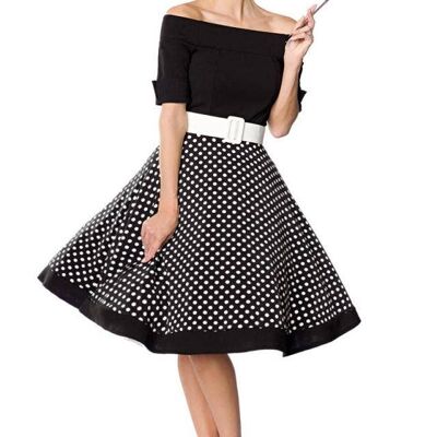 off the shoulder swing dress - black/white (SKU: 50052-010)