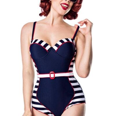 Belted Swimsuit - Blue/White/Red (SKU: 50037-263)