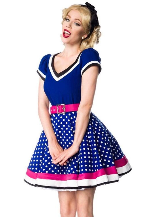 Kleid mit Gürtel - blau/rosa/weiß (SKU: 50031-248)