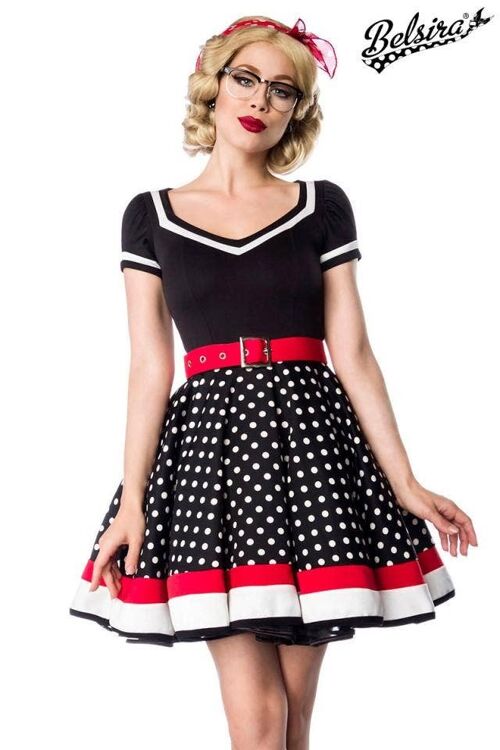 Kleid mit Gürtel - schwarz/weiß/rot (SKU: 50031-119)