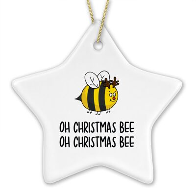 Oh Christmas Bee Carol Pun Star Shaped Ceramic Bauble
