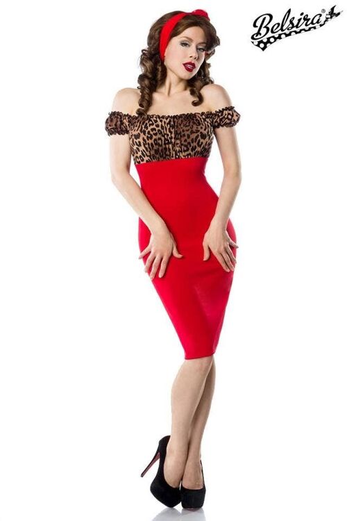 Vintage Pencil-Kleid - leo/rot (SKU: 50002-108)