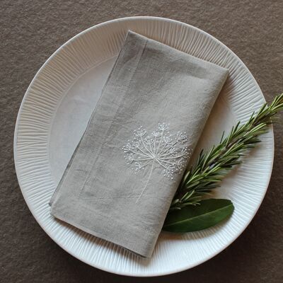 Cloth napkin natural linen motif "Kerbale" 40x40 cm hand-embroidered, set of 2