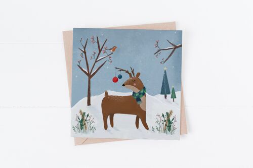Reindeer in the snow, Christmas Card