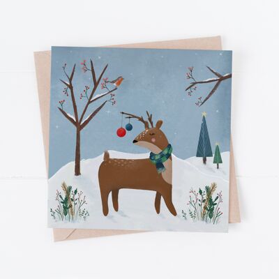 Renna nella neve, cartolina di Natale