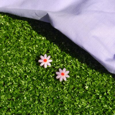 Orecchini a bottone con piccoli fiori, rosa