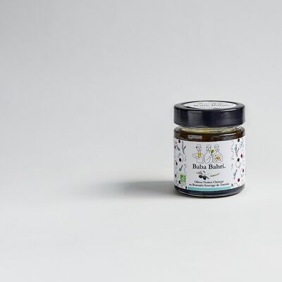 Schwarze Bio-Oliven Chetoui in Olivenöl und wildem Rosmarin