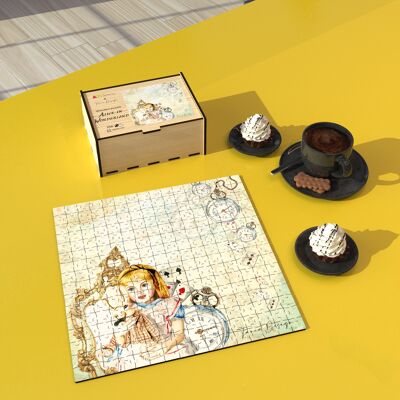 The mirror - Alice in Wonderland designer wooden puzzle in a beautiful wooden box