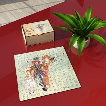 L'horloge - Puzzle en bois design Alice au pays des merveilles dans une belle boîte en bois 1