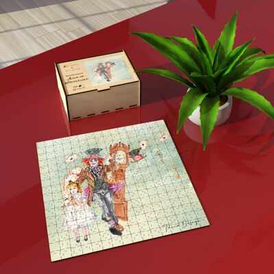 The clock - Alice in Wonderland designer wooden puzzle in a beautiful wooden box