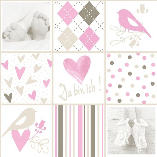 Serviette Baby in Rosa-Weiß aus Linclass® Airlaid 40 x 40 cm, 12 Stück