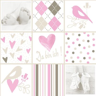 Servilleta bebé en rosa y blanco de Linclass® Airlaid 40 x 40 cm, 12 piezas