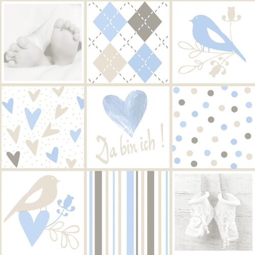 Serviette Baby in Blau-Weiß aus Linclass® Airlaid 40 x 40 cm, 12 Stück