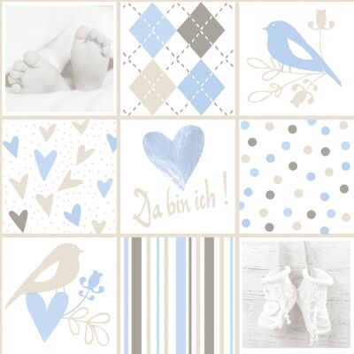 Napkin baby in blue and white made of Linclass® Airlaid 40 x 40 cm, 12 pieces