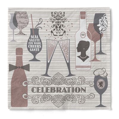 Celebration napkin in grey-dusky pink made of tissue 33 x 33 cm, 20 pieces