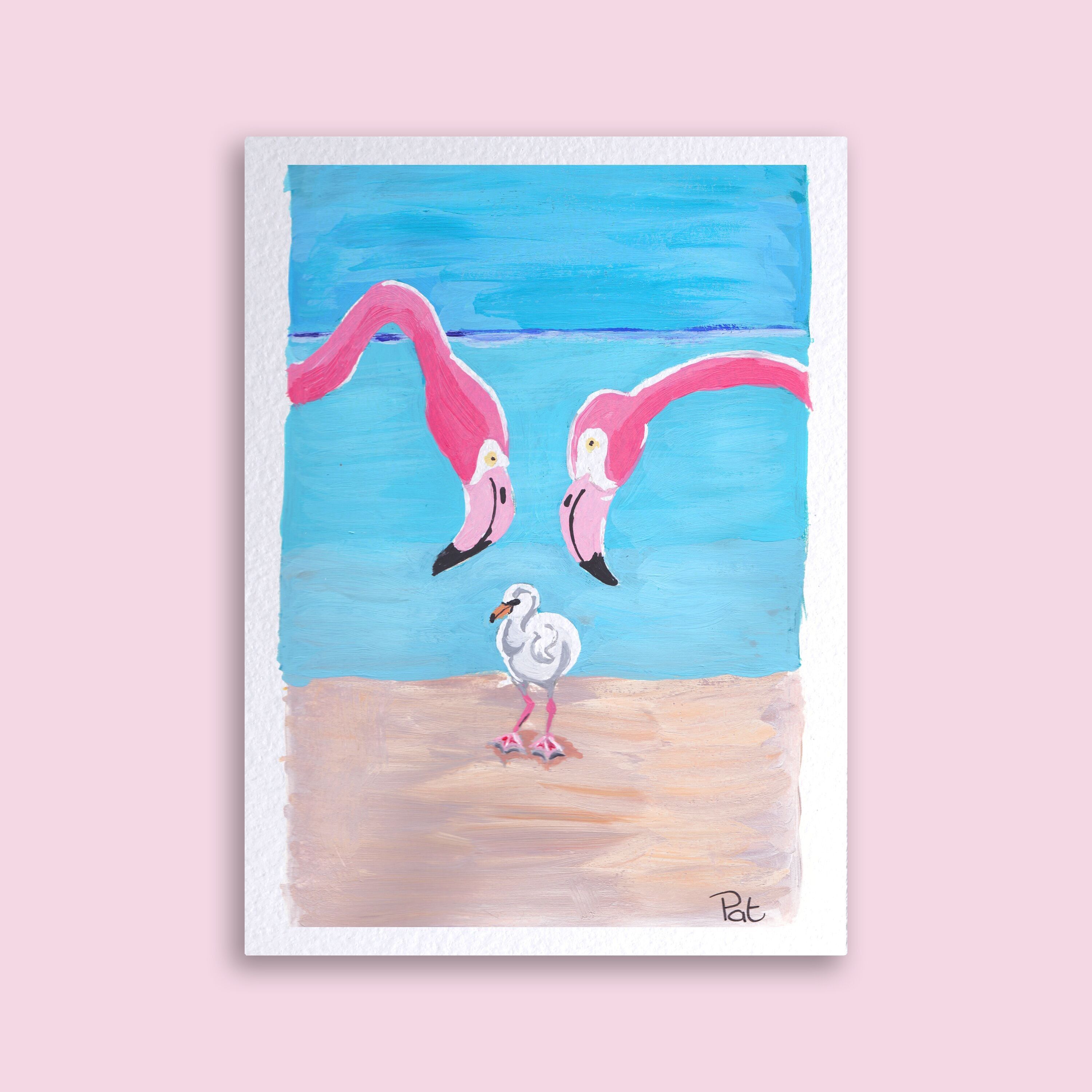Carte Trio Flamant Rose