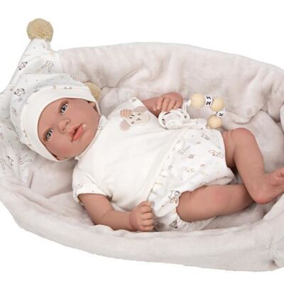 Doll reborn Aday 40 cm with beige babynest.