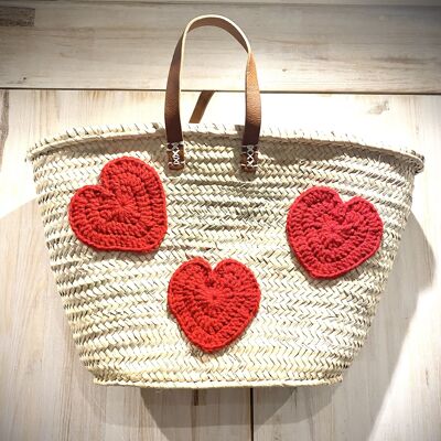 Coufin baskets 10 turns simple short handles with 3 red hearts