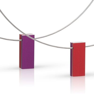 Collier deux rectangles colorés violet | rouge C232PR