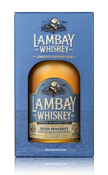 LAMBAY Small Batch Blend Whiskey - Whiskey Irlandais Triplement Distillé - 40° 70cl - Fruité & Non Tourbé - Avec coffret